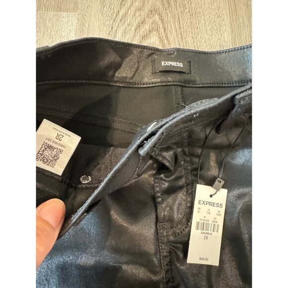 NWT Express High-Waisted Faux Leather Skinny Pants – Size 2R | Pitch Black | Y2K - Picture 4 of 7